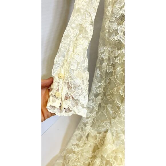 Scott McClintock Ivory Lace Satin Victorian Prairie Wedding Dress Sz S Vintage - Picture 5 of 15